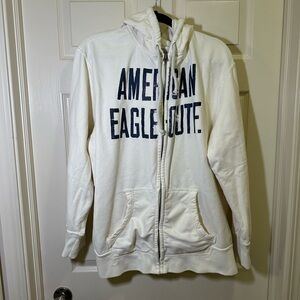 American Eagle Y2K Full Zip Up Hooded Sweatshirt Size XXXL White Cream
